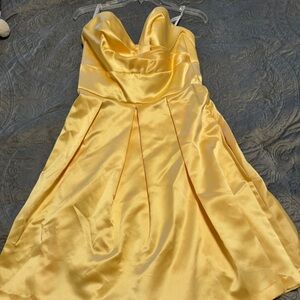 After Six Elegant Satin Yellow Satin Dress (short w/pockets)